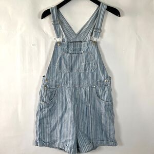 Striped Light Blue Cotton Short Overalls